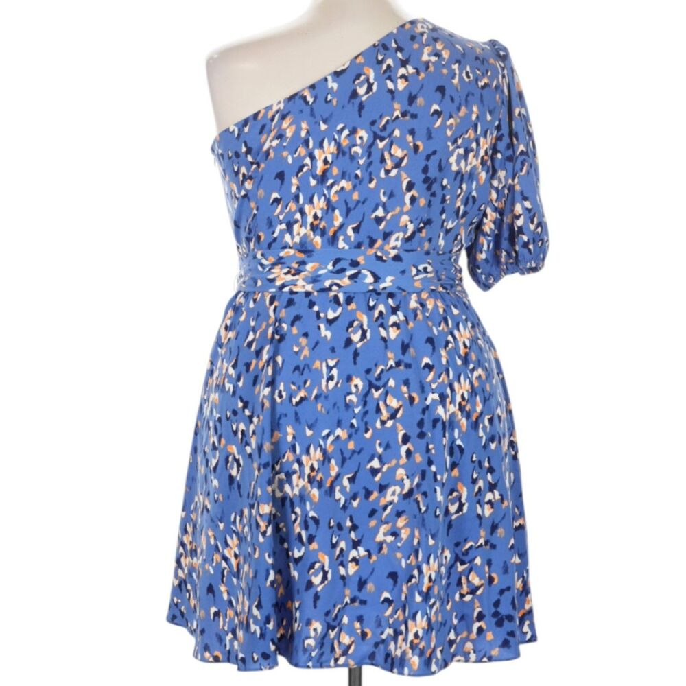 Blue Leopard Print One Shoulder Dress Women Size 3X Plus Size Fit Flare Dress